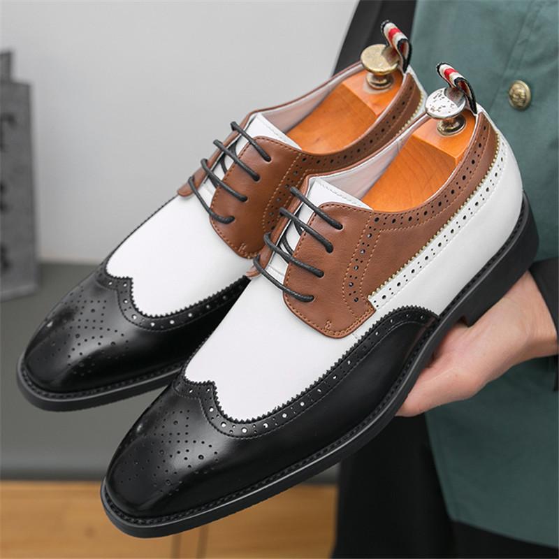 Tendance Mode Nouveaux Créateurs Chaussures Brogues de Mariage Patchwork Noir et Blanc Pointues pour Homme Chaussures Décontractées Formelles pour Homme Zapatos Hombre