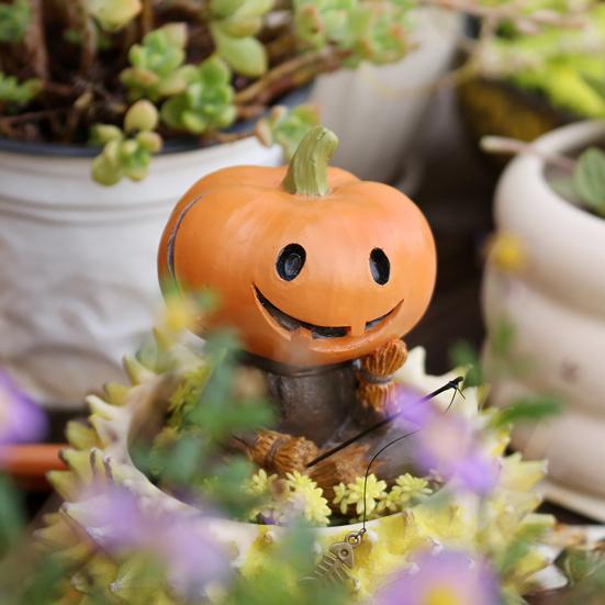 Pumpkin Head Scarecrow Figurine Fishing Scarecrow Sculpture Halloween Decor Pumpkin Statue for Fish Tank Aquarium Pond