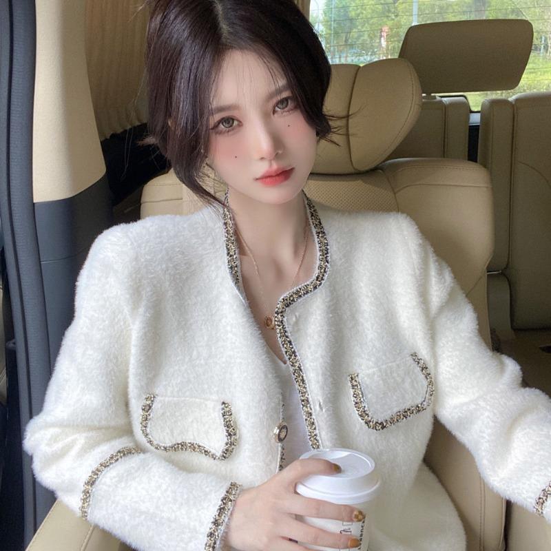 

Дизайнерское пальто-кардиган, женское осенне-зимнее универсальное пальто в стиле знаменитостей с круглым вырезом из норки, флисовое пальто с длинными рукавами, женский топ One Size белый