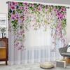 Set de 2 Plase de Fereastră Imprimate cu Frunze Verzi Digitale HD și Flori Roșii Stil Decorativ pentru Casă Decor Living Cortină Poliester Ideal Pentru