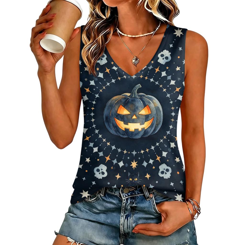 Women's V-Neck Halloween Print Tunic Top for Casual Party Wear