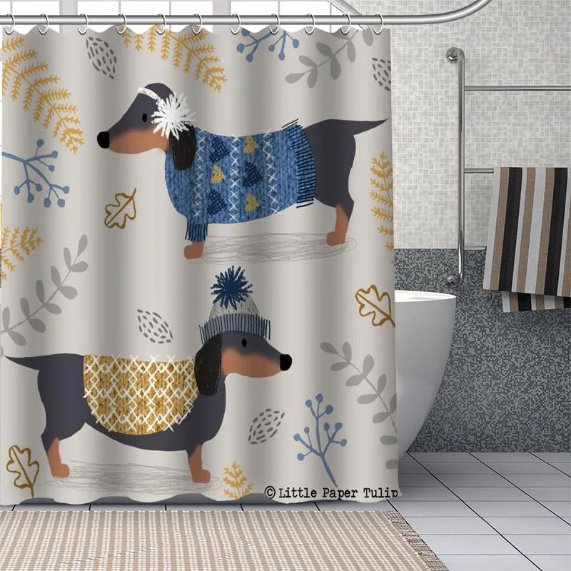 Dachshund Custom Pattern Polyester Bath Curtain Waterproof Shower Curtains Geometric Bath Screen Printed Curtain For Bathroom