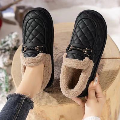 Women's Winter Thickened Fleece Lined Bread Shoes Low Cut Snow Boots Anti Slip Fashionable Easy Wear Flat Heel Rubber Soled