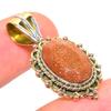 Natural Sunstone Gemstone Two Tone 925 Solid Sterling Silver Pendant 1.50'' s2L46