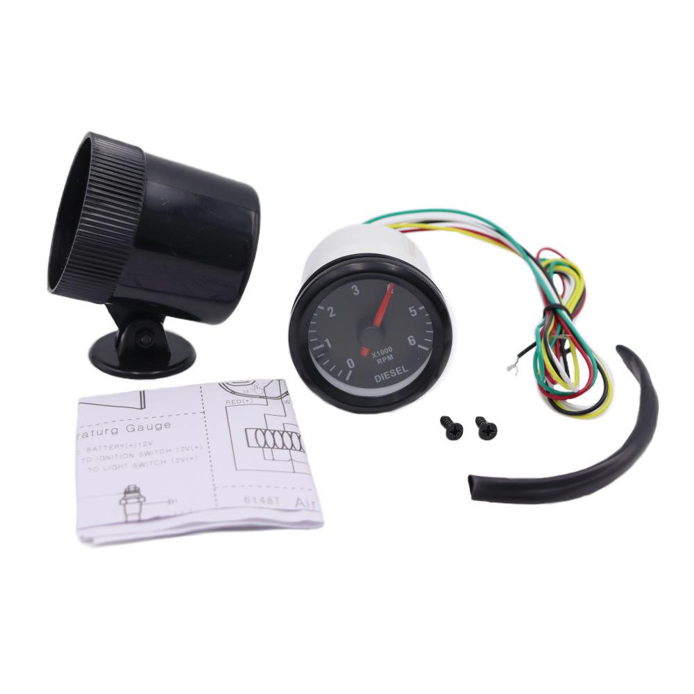 2-Inch 52mm Diesel Vehicle Tachometer, 0-6000 RPM, 12V Car Gauge