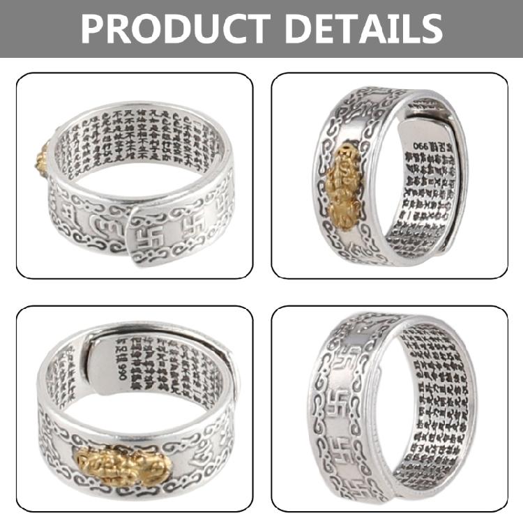 charm Buddhist Scriptures Open Adjustable Ring Feng Shui Amulet Blessing
