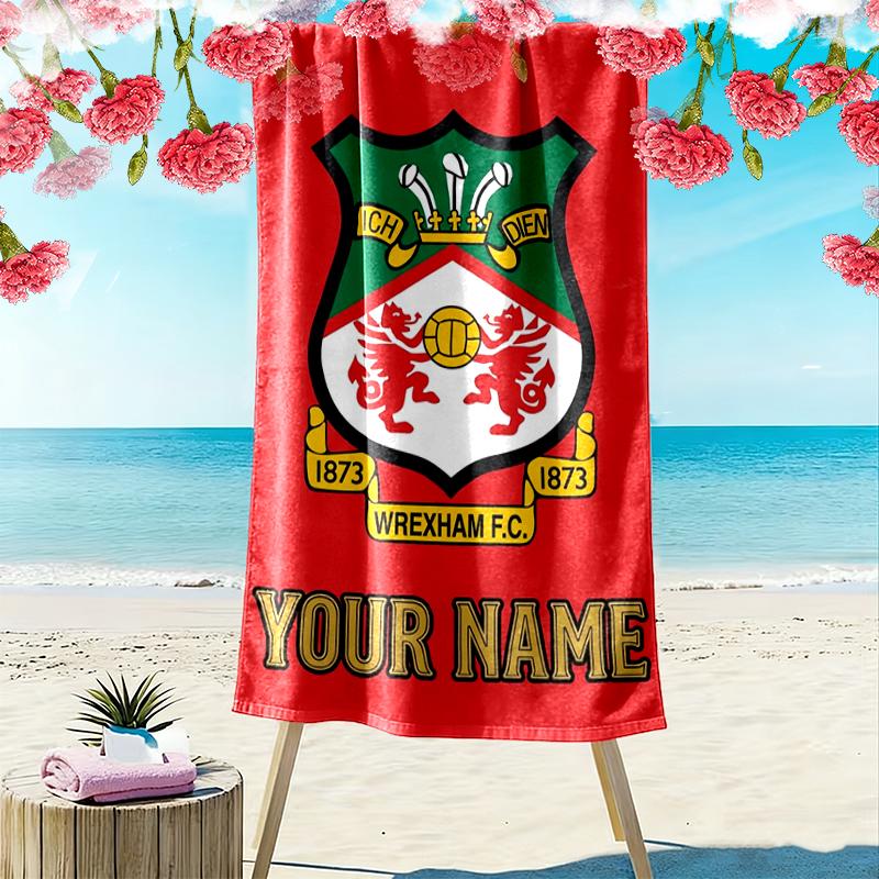 Custom Name Wrexham FC Print Beach Towel, Large Soft Quick Dry Towel for Beach Camping Swimming