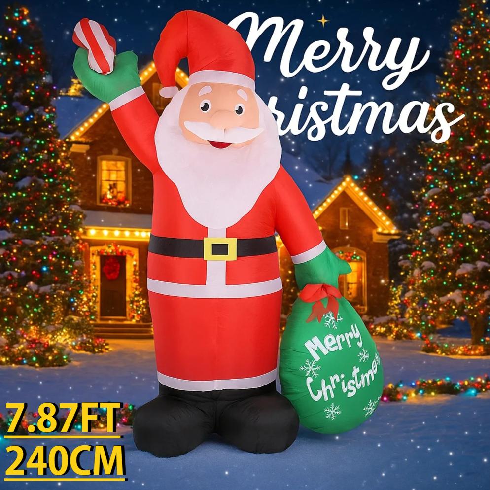 7.87FT Yard Party Decoration Inflatable Santa Claus Gift Bag Toy LED Light Xmas Home Ornaments Supplies Christmas Holiday Gift