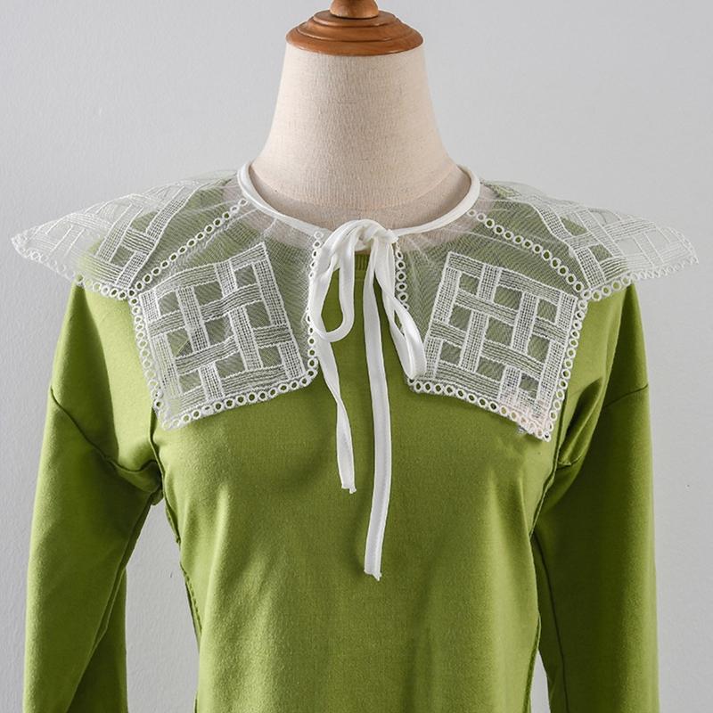 Korean Women White Cotton Fake Collar Shawl Wrap Hollow Out Floral Fish Scales Necklace Scarf Embroidery Short Poncho Dropship