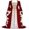 Vintage Gold Velvet Lace-Up Flared Sleeve Medieval Floor-Length Dress for Women