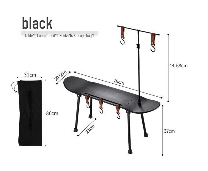 Skateboard-Style Portable Solid Wood Folding Table for Camping and Outdoor Use
