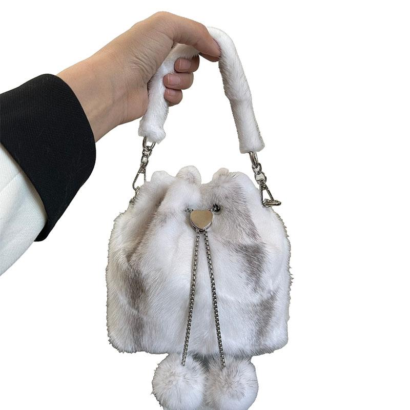 Luxury Real Mink Fur Puffy Shoulder Tote Bag High End Fashionable Soft Women Handbag