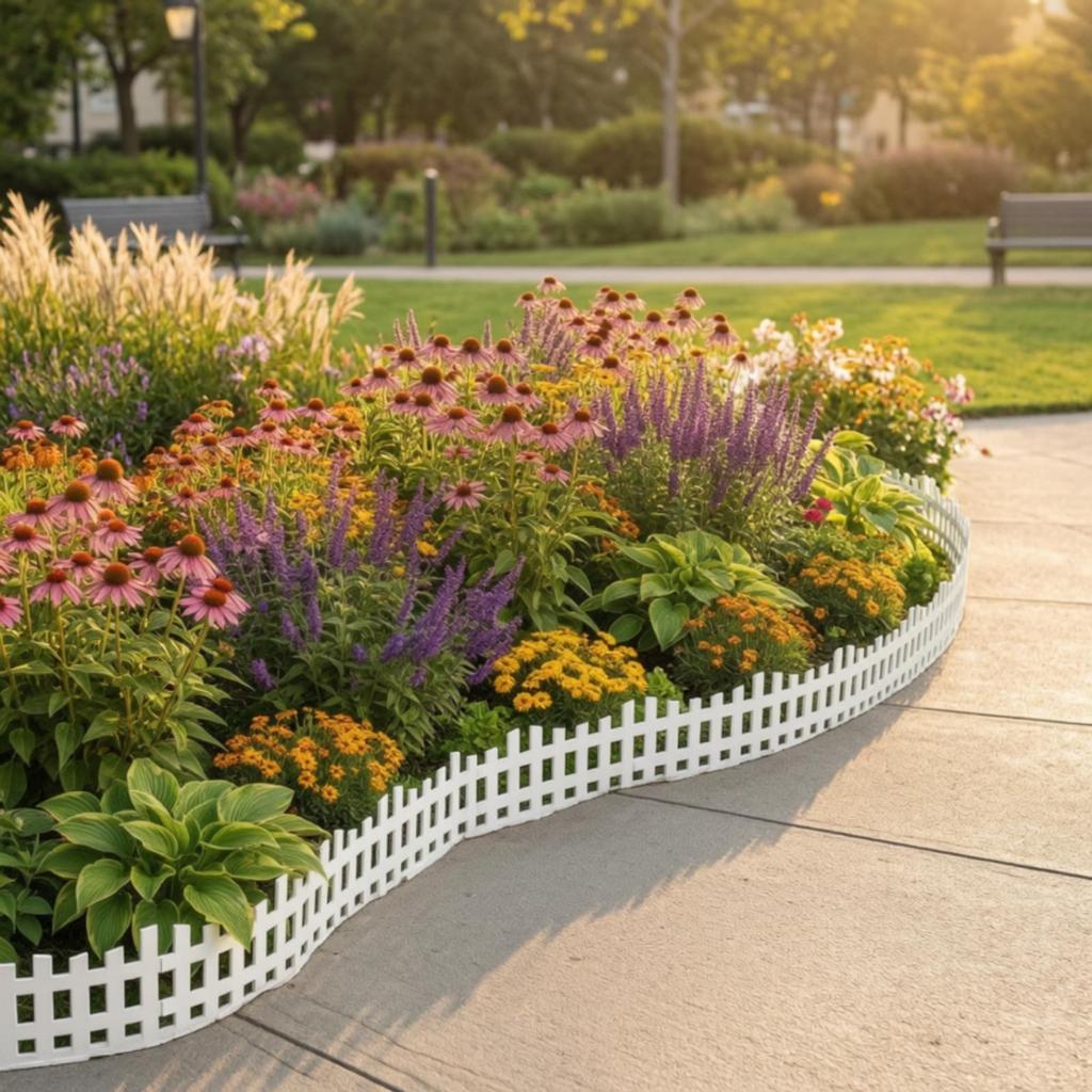 Garden Edging Fence Picket-Style Flexible Border with Stakes DIY for Flower Beds