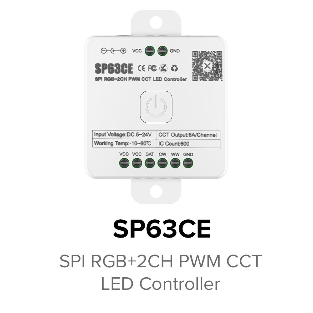 SP630E All In One LED Controller 5CH PWM SPI Pixels LED Light Strip WS2812B WS2811 SK6812 FCOB 5050 RGB RGBW CCT Music BT 5V-24V
