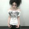 VAYLA Estética Grunge Estampa de Tatuagem Camiseta Estilo Lixo Anos 2000 Camiseta com Letras Japonesa Y2k Branca Transparente Tops Gótico Vintage