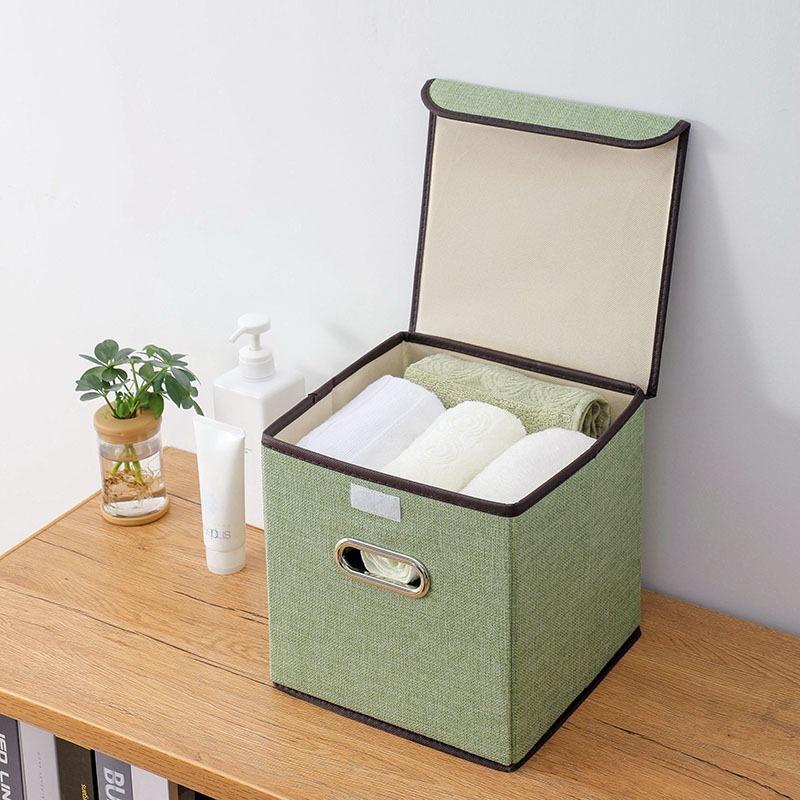 Square Cotton Linen Folding Storage Box Home Bedroom Clothes Quilt Storage Organizer Fabric Underwear Storage Box with Cover