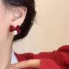 Elegant Retro Red Bow & Pearl No-Piercing Ear Clips