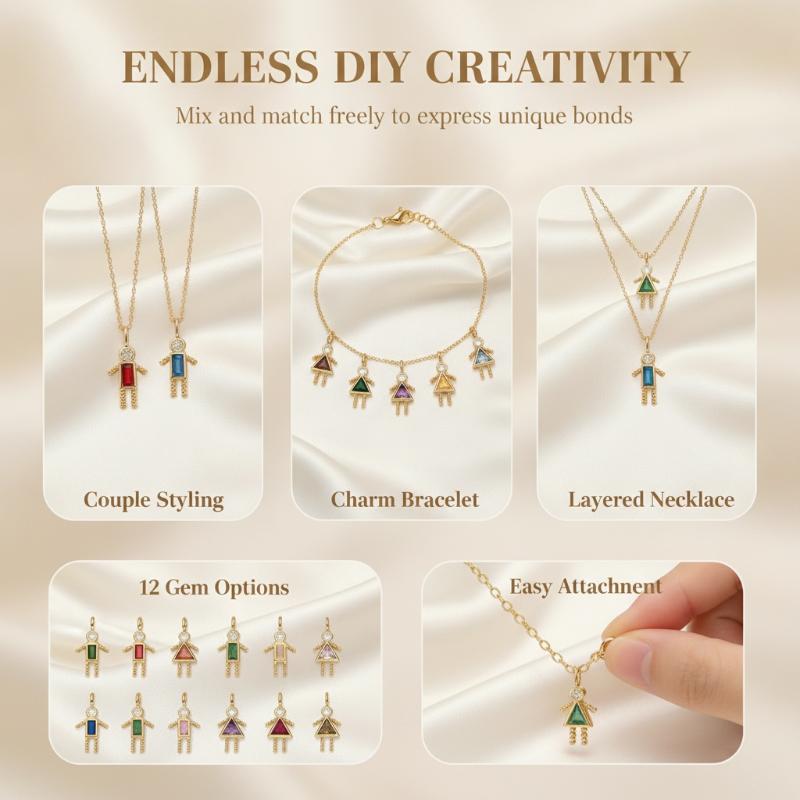 Neue Süße Geburtsstein Kinderform Halskette Kupfer Goldfarbe Partner Halsband Zirkon Personalisierte Lange Kette Choker Täglich