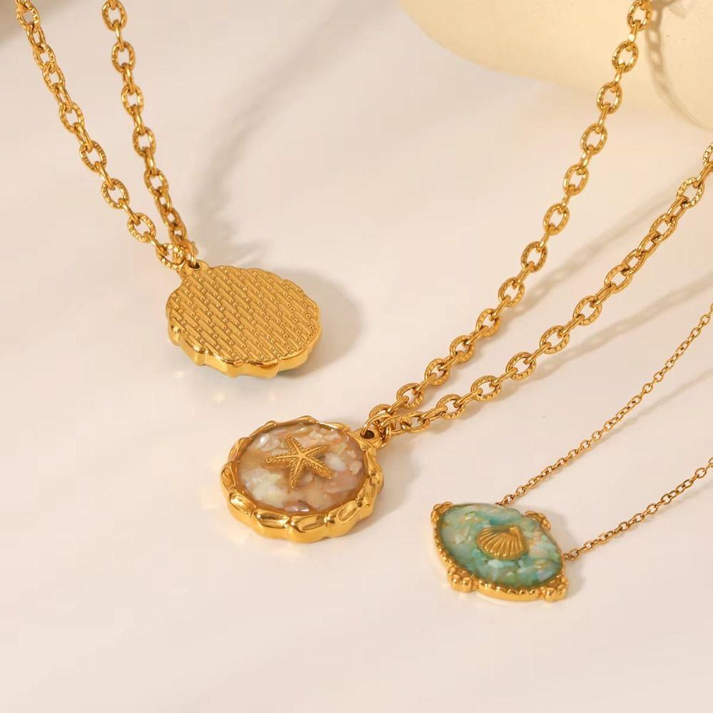 Sweet Charm Starfish Shell Pendant Open Rings O-Chain Necklace Crushed Shell Ring  Summer Beach