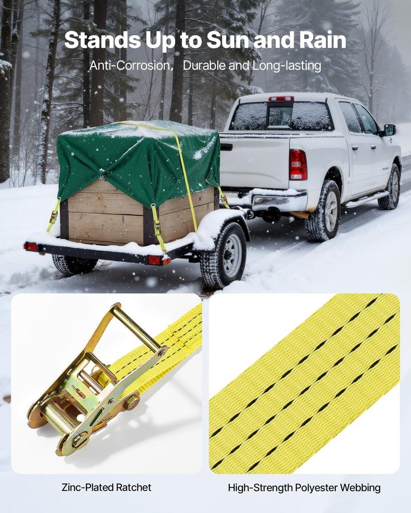 Ratchet Straps, 38.1 mm x 3 m, Heavy Duty Tie Down Straps with Double J Hook, 3000 kg Break Strength, Carry Bag, Tie Down Ratcheting for Moving,