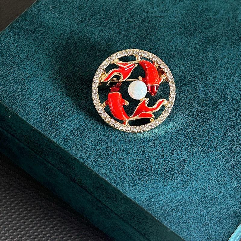 Double Carp Playing with Pearls Women's High-Class Fashion Accessories - Belts with Waist Closure - Premium Brooches and Pins