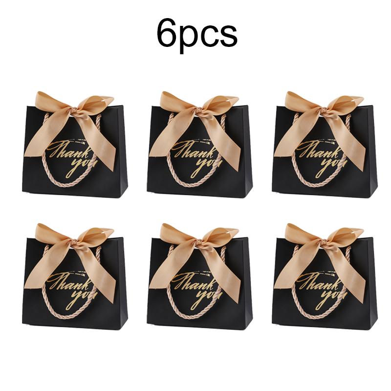 

6pcs Thank You Gift Bags with Handles Reusable Paper Party Bags Gold Bow Ribbon Mini Pink Party Favor Bags for Valentine TMZ 14x12x6cm