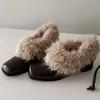2026 Winter Fashion One Step Retro Plus Velvet Warm Cotton Shoes Coarse Heels