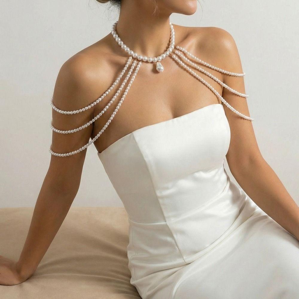 Perlen Imitation Perle Schulterkette Mehrschichtige Schulter Körperkette Bankett Partys