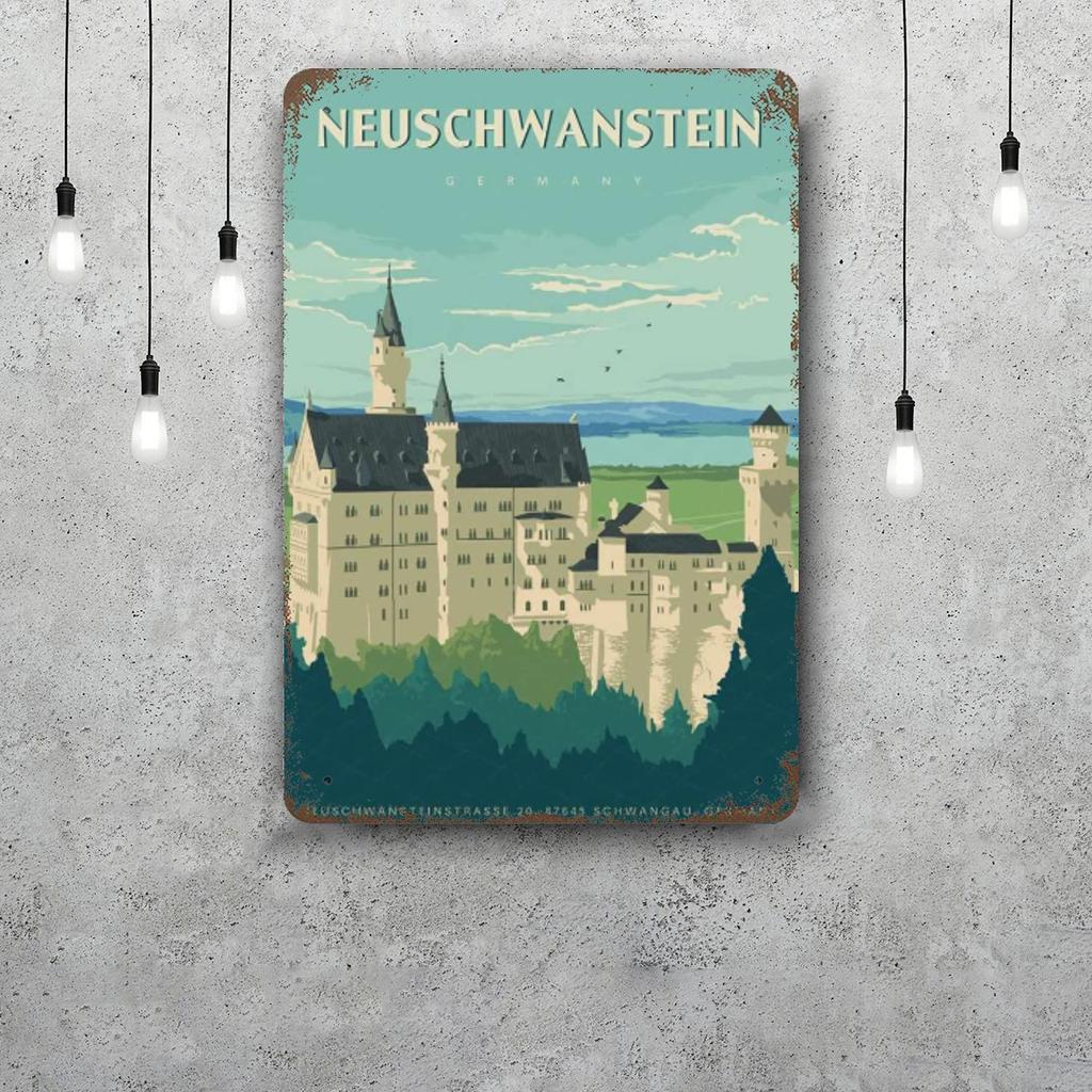 Neuschwanstein Castle Vintage Metal Tin Signs Posters Decor Retro Metal Plaque Wall Art Decor for Garage Bar
