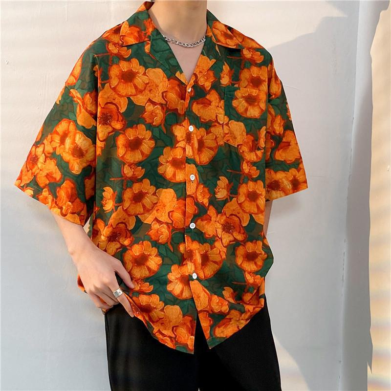 2026 Large Retro Cuban Collar Men's Ice Silk Short Sleeve Shirt