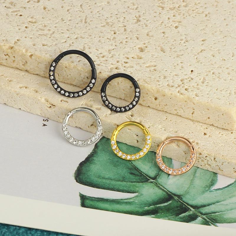 Copper-Inlaid Zircon & Stainless Steel Nose Hoop - Seamless Body Piercing Jewelry