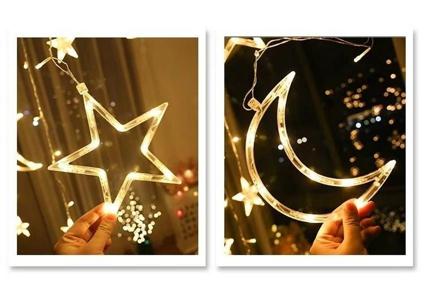 LED Star Moon Curtain String Lights with Battery & USB for Bedroom Décor