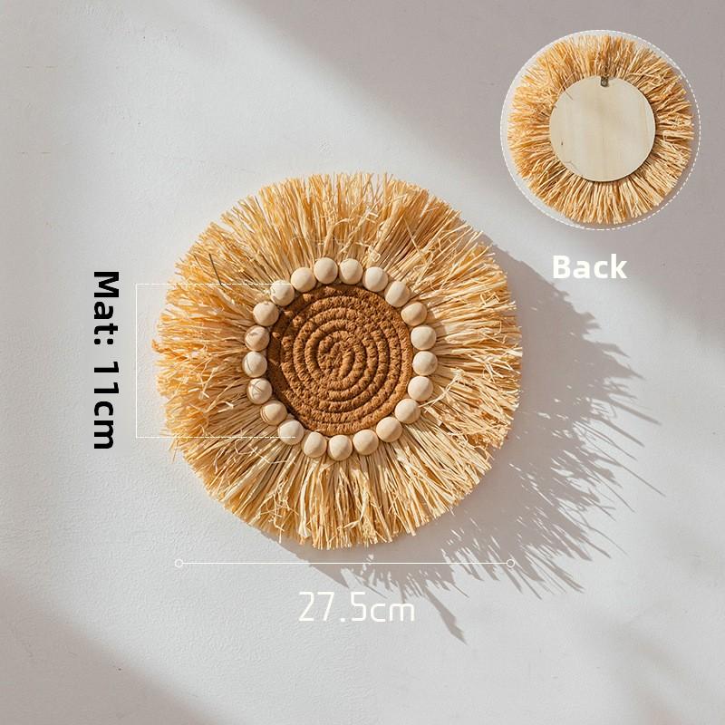 Stile Giapponese Wabi Sabi Appendino da Parete Marocchino Intrecciato Naturalmente in Rattan & Erba Decorazione da Parete per Soggiorno Decorazione per la Casa Boho