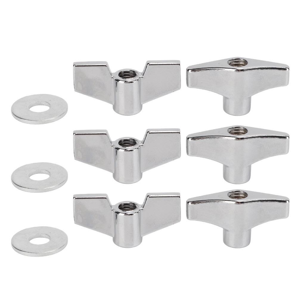 6PCS Metal Drum Set Wing Nuts Silver Percussion Instrument Parts  Drum Set Accessories
