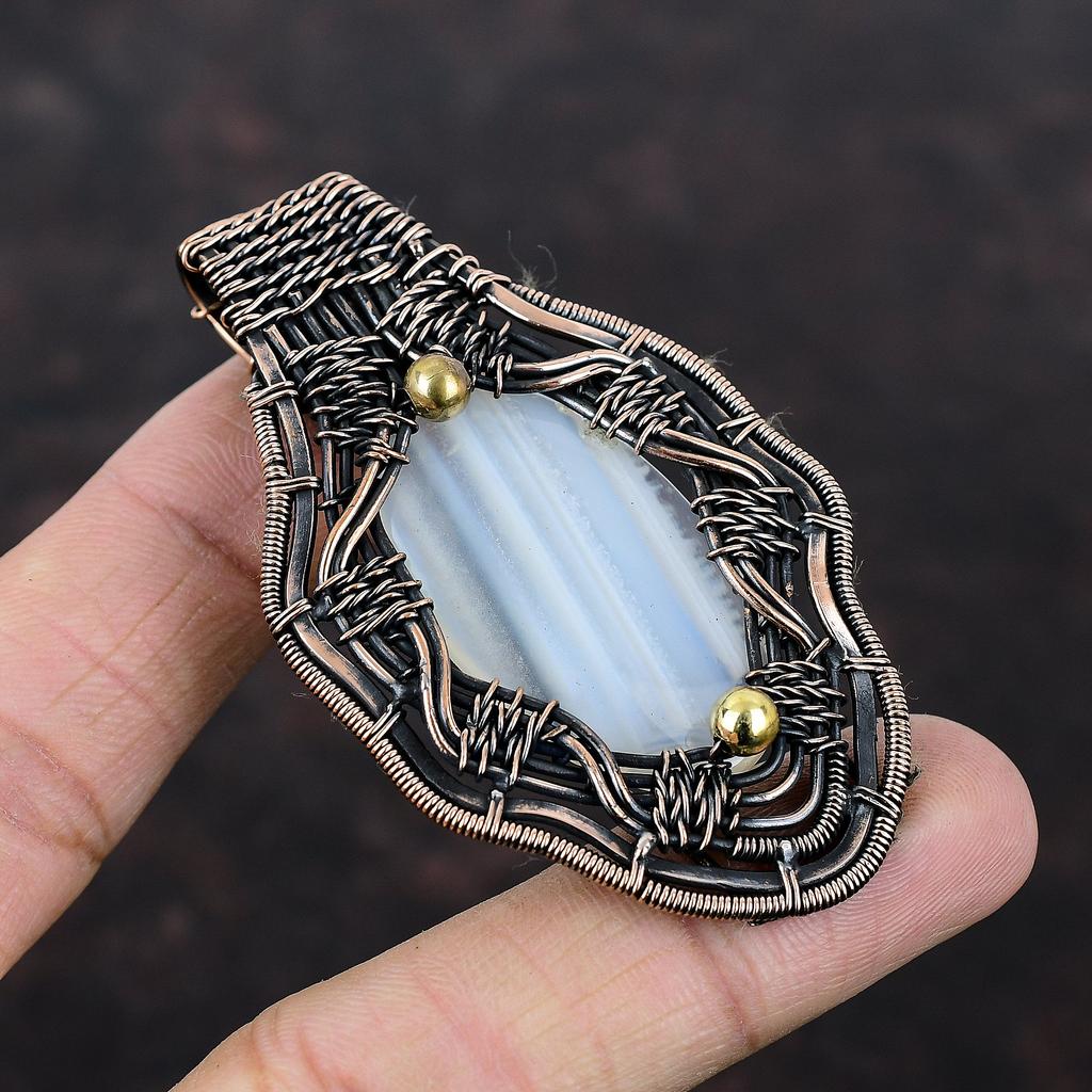 Botswana Agate Pendant Copper Wire Wrapped Pendant Gemstone Copper Jewelry Handmade Dainty Pendant Wire Wrapped Jewelry Gift For Anniversary