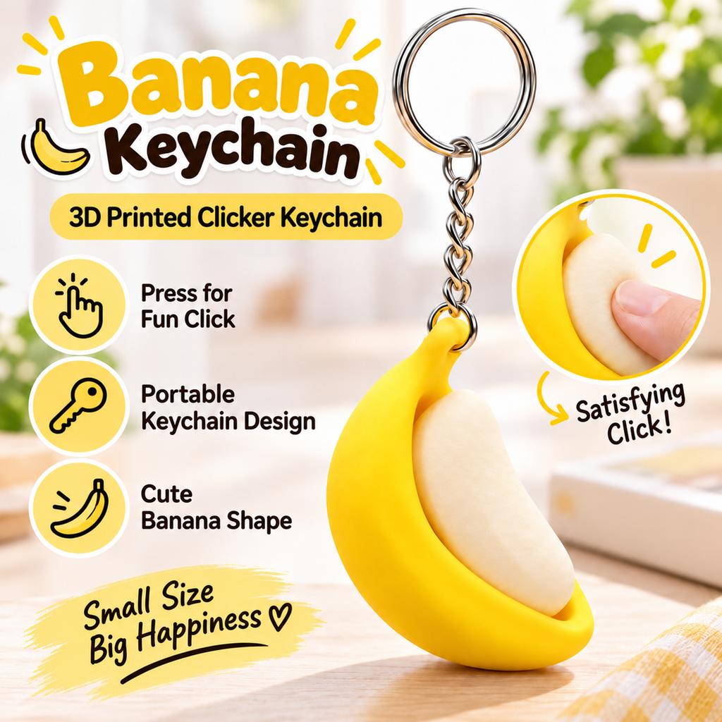3D Printed Button Clicker Keychain, Portable Toy for Keys and Bags
