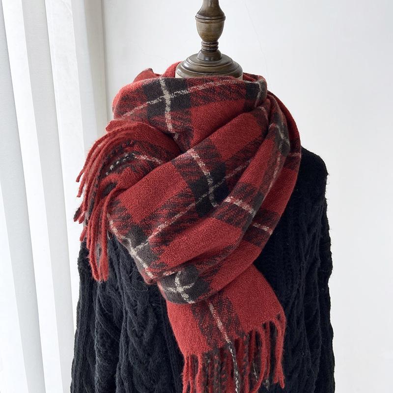 Women's Plaid Scarf - Windproof Warm Winter Scarf with Fringe Tassels Multi-Color Options for Casual & Formal Outfits