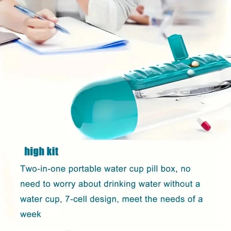 Portable Water Bottle With Built-In Pill Box For Medicines Sports Plastic Water Bottle Medicine Box Water Cup