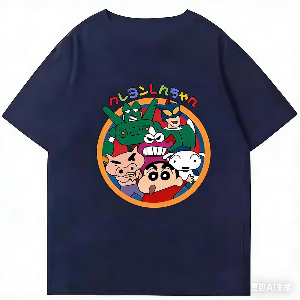 2026 Summer Comic Form Crayon Shinchan Image 100 Cotton Printed Oversize Casual Tshirt Adult Children Parentchild Top Y2k