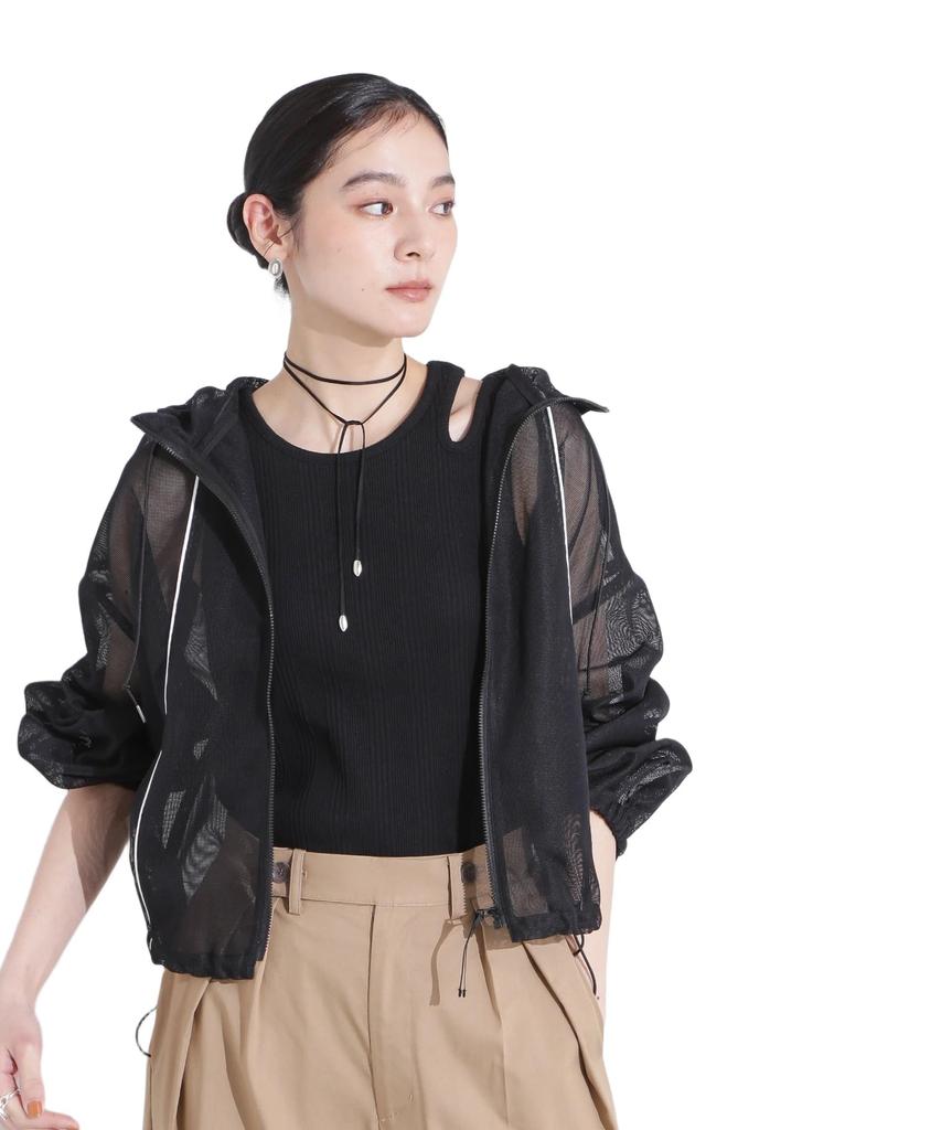 Nano Universe Piping Mesh F Women's Color-Coordinated Blouson, 010, Black, 669-5112305