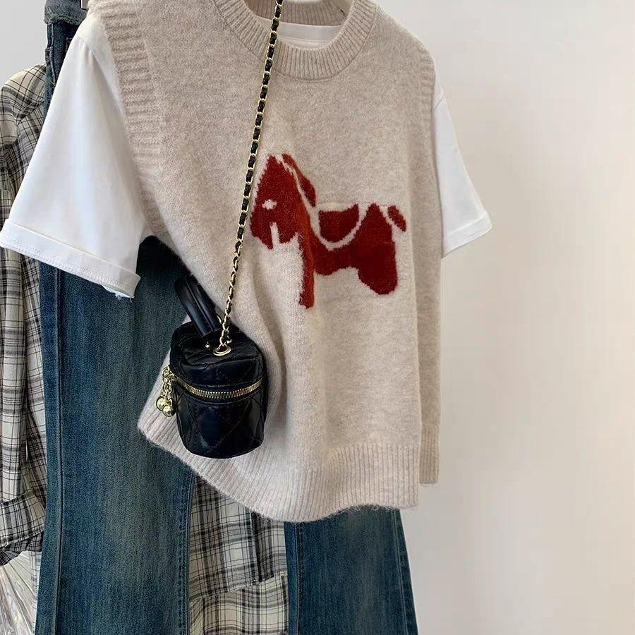 

New Japanese Style Grey Knit Vest Women Loose Sleeveless Cardigan Spring Autumn Student Casual Outwear One Size бежевый