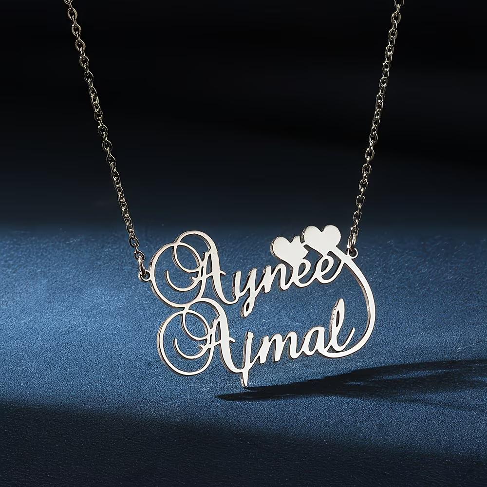 Custom Couple Double Name Necklace With Hearts Personalized 2 Names Pendant Romantic Anniversary Jewelry Gift For Lover Partners