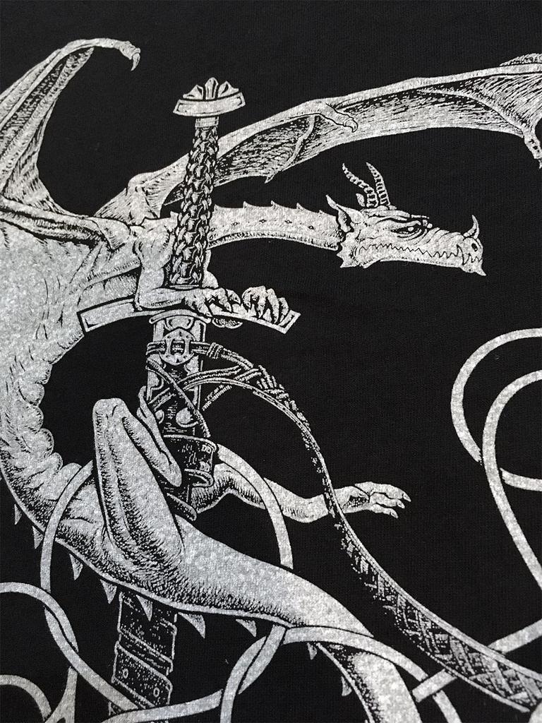 Fashion Silver Dragon Mens Graphic Tee Celtic Norse Knots Sword Vintage Epic Medieval Fantasy Art Black Bella Canvas T Shirt