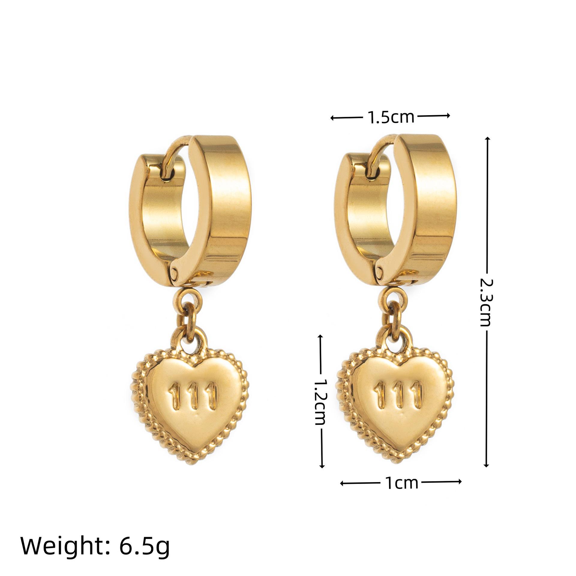 18K European & American INS Design Gold Color Retention Digital Lace Heart Earrings