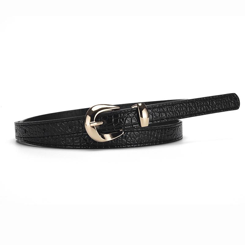 Trendy Light Gold-Buckle Crocodile-Patterned Retro Embossed Buckle Belt Fashionable Unique Artistic and Versatile Women’s Belt
