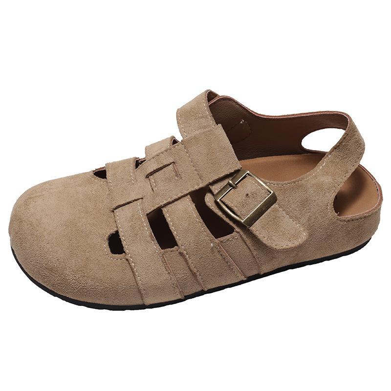 Queen Fan retro non-slip flat-bottomed bag head sandals women's 2025 summer wear with skirt Birkencool slippers