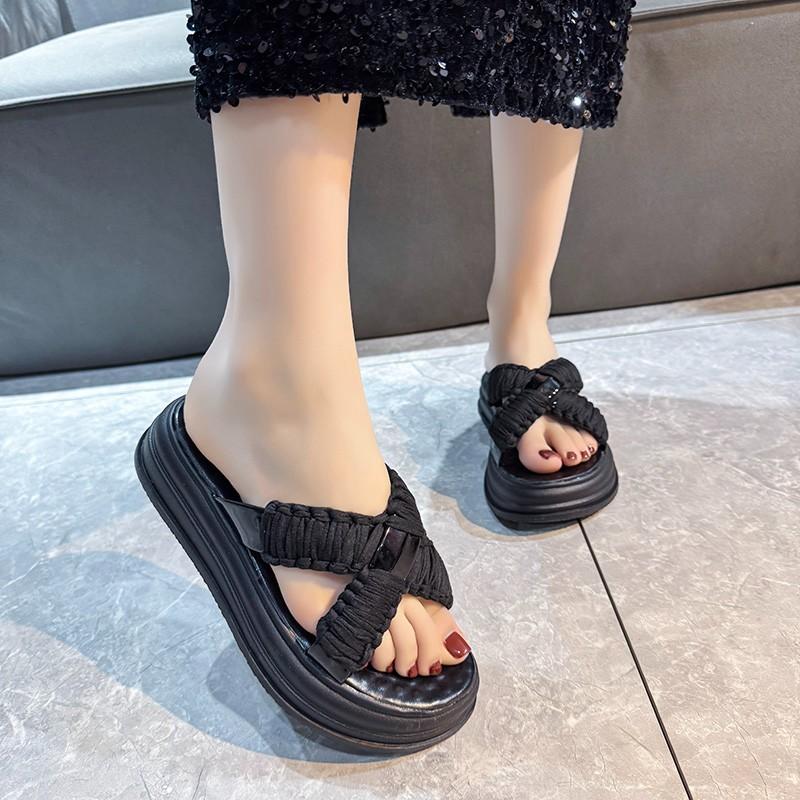 

Fashion Open Toe on Beach Outside 2025 White Woman Slippers Height Thick Shoes for Platform Slides Sandals Casual New Fashion 35 чёрный