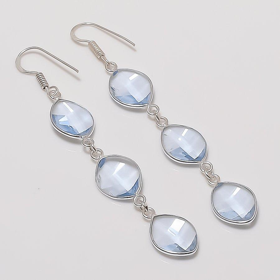 Натуральный Танзанит Кварц Драгоценный камень 925 Стерлинговое Серебро Ювелирное изделие Серьга 3,15  AEE-11285