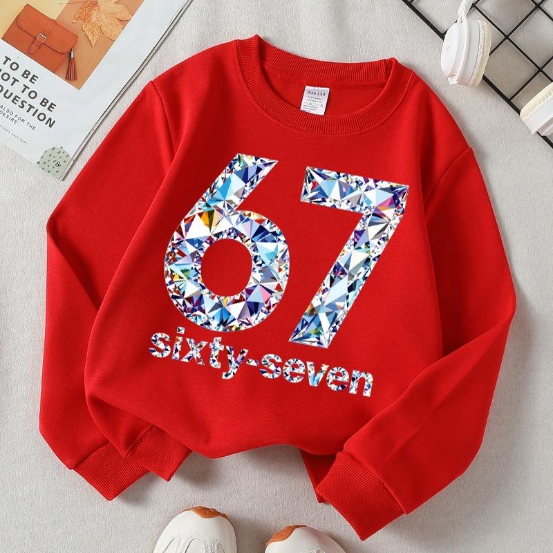 Kids Crewneck Long Sleeve Sweatshirt,Fashion 67 Theme Print