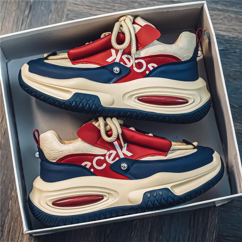 Fashion Men's Leather Shoes Thick Sole Casual  Shoes Outdoor Anti Slip Sports Walking Shoes Trendy Male Sneakers